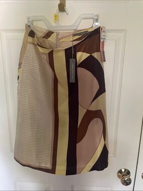 Silk  Italian made A-Line Skirt in Beige, Brown & Gold size small